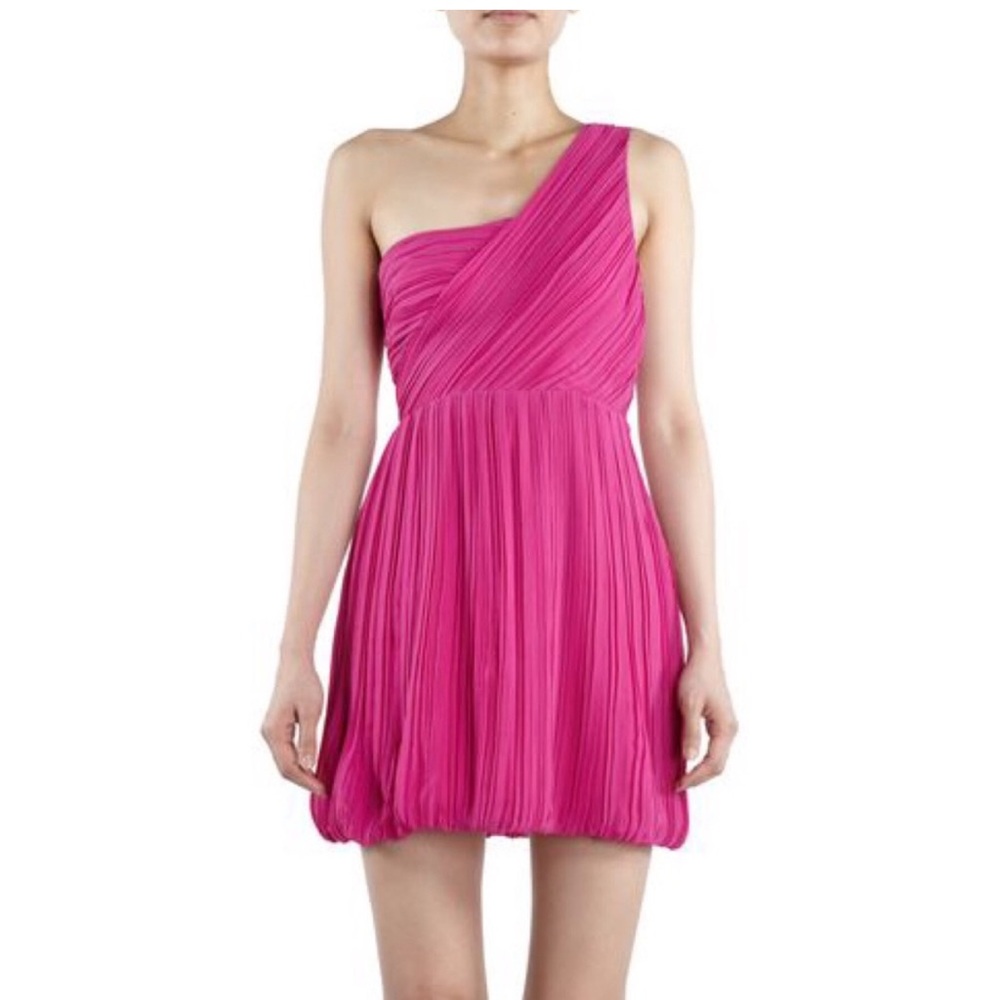 Theory Taliana Georgette Pink Silk One Shoulder Bubble Hem Crepe Mini Dress 10